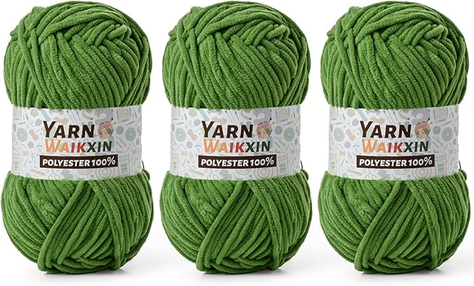 3 Pack Soft Chenille Yarn for Crocheting, Fluffy Chunky Crochet Yarn for Baby Blanket, (5.29oz/196.8yds) Fuzzy Velvet Yarn for Amigurumi&DIY Puzzle、Crafts、Scarf(3 Army Green)