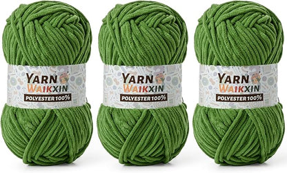 3 Pack Soft Chenille Yarn for Crocheting, Fluffy Chunky Crochet Yarn for Baby Blanket, (5.29oz/196.8yds) Fuzzy Velvet Yarn for Amigurumi&DIY Puzzle、Crafts、Scarf(3 Army Green)