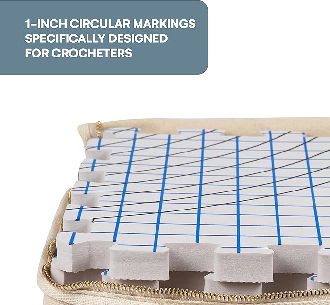 KnitIQ Pack of 9 Blocking Mats for Knitting and Crochet - Extra Thick Crochet Blocking Board with Grid Lines, 150 T-Pins, and Storage Bag - Interlocking Designs - Heat and Steam Resistant