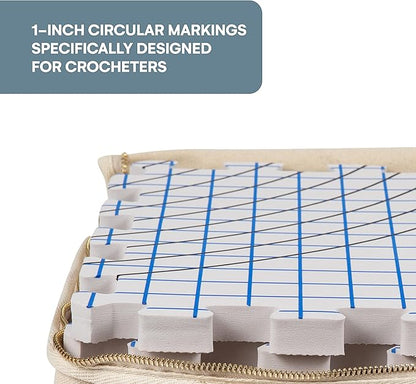 KnitIQ Pack of 9 Blocking Mats for Knitting and Crochet - Extra Thick Crochet Blocking Board with Grid Lines, 150 T-Pins, and Storage Bag - Interlocking Designs - Heat and Steam Resistant