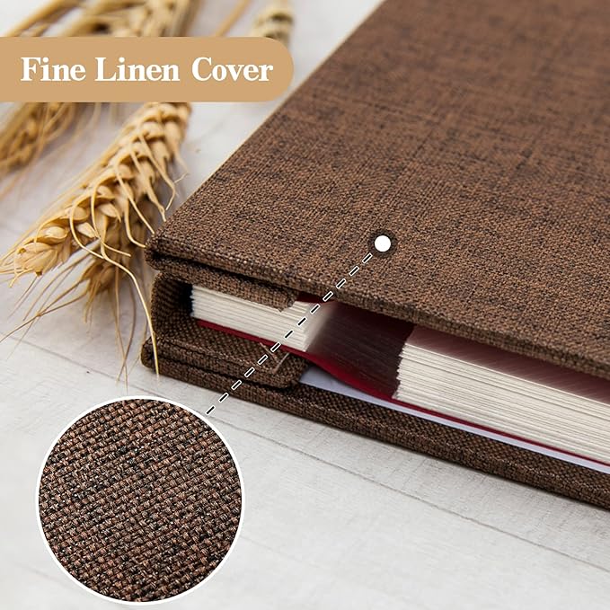 potricher Large Photo Album Self Adhesive 3x5 4x6 5x7 8x10 10x12 Pictures Linen Cover 40 Blank Pages Magnetic DIY Scrapbook Album with A Metallic Pen (Brown, 13.2x12.8 inch 40 Pages)