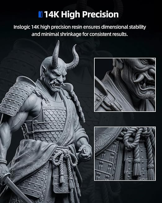 Inslogic ABS-Like Pro Resin 1kg, High Toughness 3D Printer Resin/UV Resin, Fast Curing & Low Odor, Ultra-High Precision Matte Finish for Miniatures, Prototyping & Functional Parts (Grey)