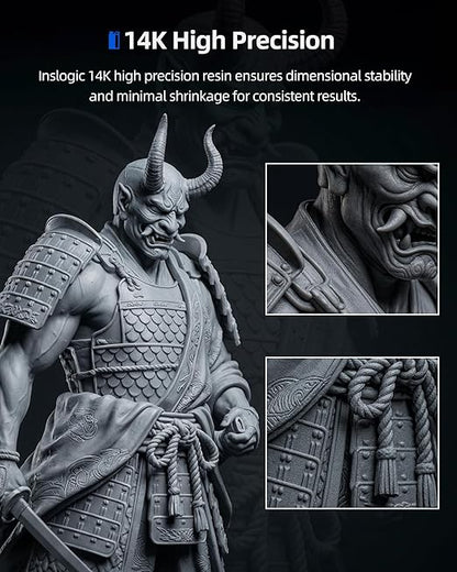 Inslogic ABS-Like Pro Resin 1kg, High Toughness 3D Printer Resin/UV Resin, Fast Curing & Low Odor, Ultra-High Precision Matte Finish for Miniatures, Prototyping & Functional Parts (Grey)