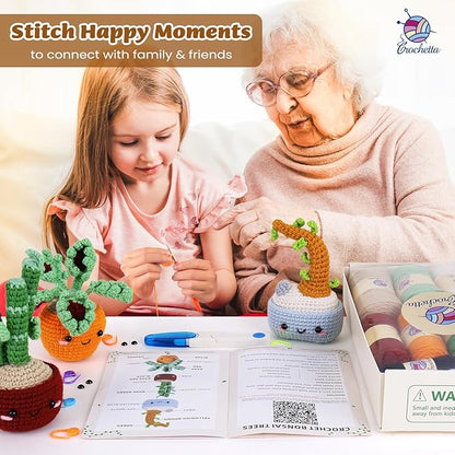 Crochetta Crochet Kit for Beginners, Beginner Crochet Kits for Adults with Step-by-Step Video Tutorials, DIY Knitting & Crocheting Craft Hobbies Supplies, Bonsai Tree Amigurumi(40%+ Yarn)