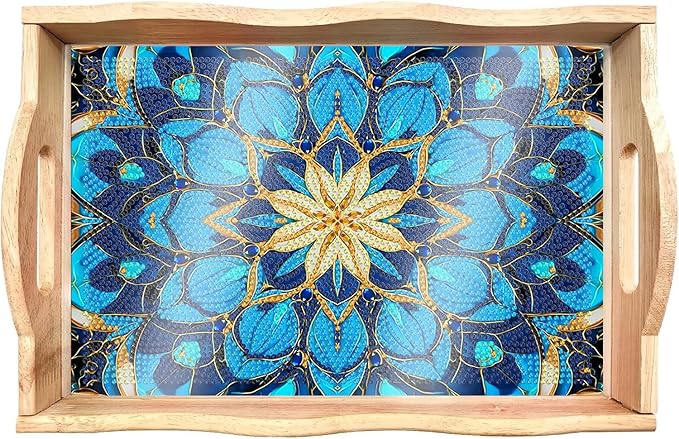 DOTSOPS 5D Diamond Art Wooden Serving Tray with Handle for Adults DIY Diamond Painting Kits for Beginners Full Drill Diamond Dots Gem Arts and Crafts Special Shape 7.8x11.8 Inches Mandala