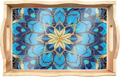 DOTSOPS 5D Diamond Art Wooden Serving Tray with Handle for Adults DIY Diamond Painting Kits for Beginners Full Drill Diamond Dots Gem Arts and Crafts Special Shape 7.8x11.8 Inches Mandala