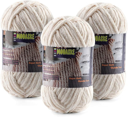 Baby Blanket Yarn for Crocheting - Soft Velvet Fluffy Chenille Yarn for Knitting Amigurumi Making Scarves, Doll - 100g/3.5oz 131 Yards Thick Plush Yarns (3, Khaki)