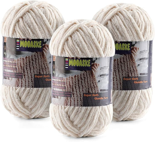 Baby Blanket Yarn for Crocheting - Soft Velvet Fluffy Chenille Yarn for Knitting Amigurumi Making Scarves, Doll - 100g/3.5oz 131 Yards Thick Plush Yarns (3, Khaki)