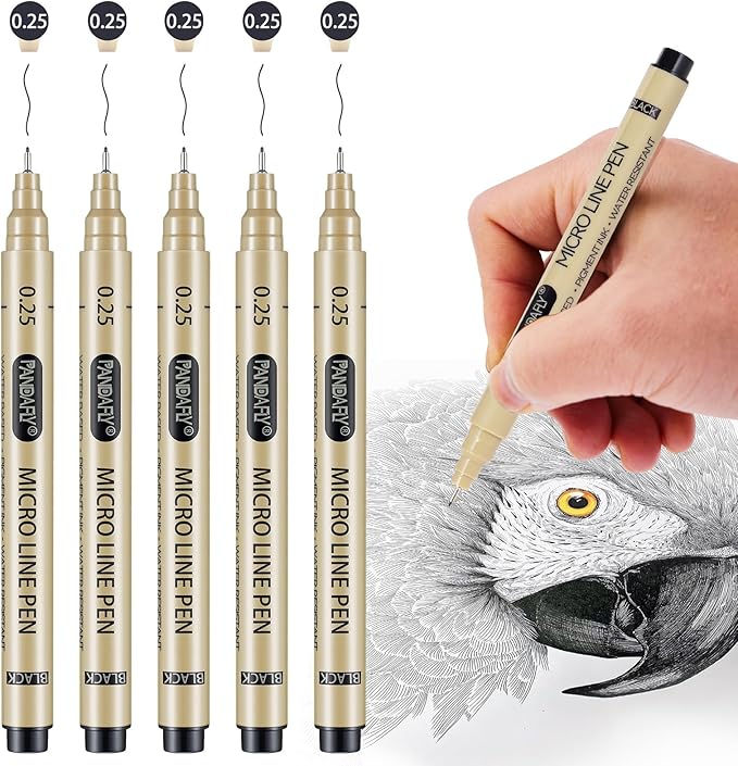 PANDAFLY Black Fineliners Pens, 0.25mm, 5 Pack Ultra Fine Point Pen, Black Art Pen for Drawing, Micro Pens for Drawing, Sketching, Bible Journaling, Manga, Anime