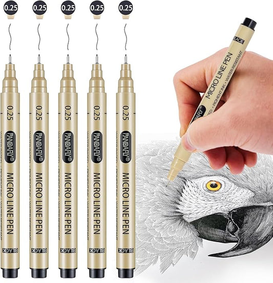 PANDAFLY Black Fineliners Pens, 0.25mm, 5 Pack Ultra Fine Point Pen, Black Art Pen for Drawing, Micro Pens for Drawing, Sketching, Bible Journaling, Manga, Anime