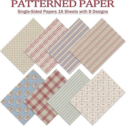Scrapbook Paper,16 Sheets 4.1x5.8 Inch Vintage Stripe Style Scrapbook Supplies,Single-Sided Vivid Origami Decoupage Paper for DIY Crafts, Card Making, Art Journaling