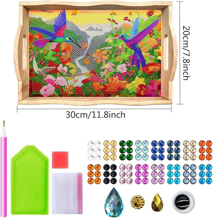 DOTSOPS 5D Diamond Art Kits for Adults Wooden Serving Tray with Handle Special Diamond Painting Plate Big Gem Dots Paint by Numbers Crafts Kits for Living Room Mandala 7.8x11.8 Inches