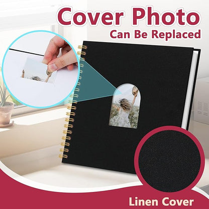 Vienrose 12X12 Inch DIY Scrapbook Album Linen Arch Window Photo Album 80 Blank Pages Scrap Book Photo Albums for Wedding Baby Shower, Black
