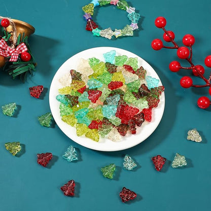 100Pcs Christmas Beads for Jewelry Making, 7 Colors Christmas Tree Bracelet Beads for DIY Jewelry Making Bracelet Necklace Holiday Crafts