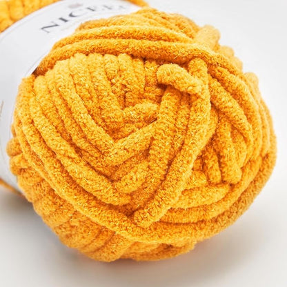 NICEEC 3 Skeins Sparkling Chenille Yarn Soft for Crochet & Knitting - Blanket Yarn DIY Craft - Total Length 350m (355yds/3.53oz3) - Yellow
