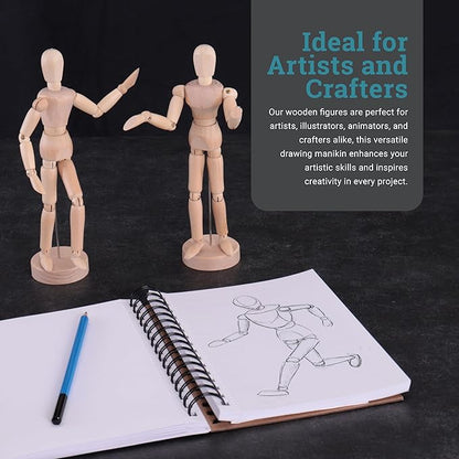 U.S. Art Supply 12" Wooden Male & Female Manikin Posable Figures for Drawing - Articulated Mannequin with Base and Flexible Body for Drawing The Human Figure