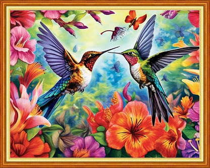 Dimensean Stamped Cross Stitch Kits Full Range of Embroidery Patterns Starter Kits for Beginners Adult DIY Cross Stitches Needlepoint Kits 11CT-Hummingbird Flowers 16x20 inch