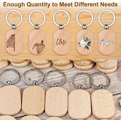 100 Pcs Wooden Keychain Blanks Wood Key Chain Bulk Rounded Square Wooden Blank Keychains Unfinished Blanks Wood Keychains Blank Wooden Key Tag for DIY Gift Craft Supplies