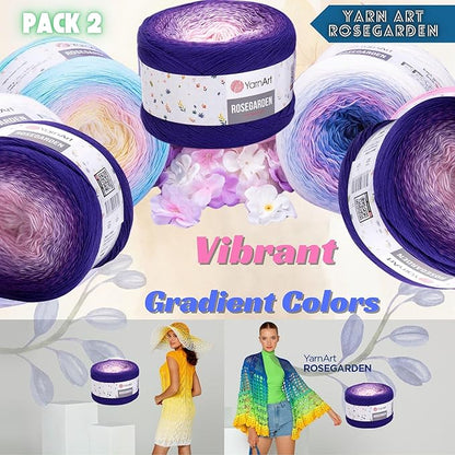 2 Skein Yarn Art Rosegarden Yarn 100% Cotton 2x1094yards 2x250gr Multicolor Cotton Yarn Rainbow Crochet Yarn Spring Summer Fine 1 Top 5 Most Used Colors (Rosegarden 321)
