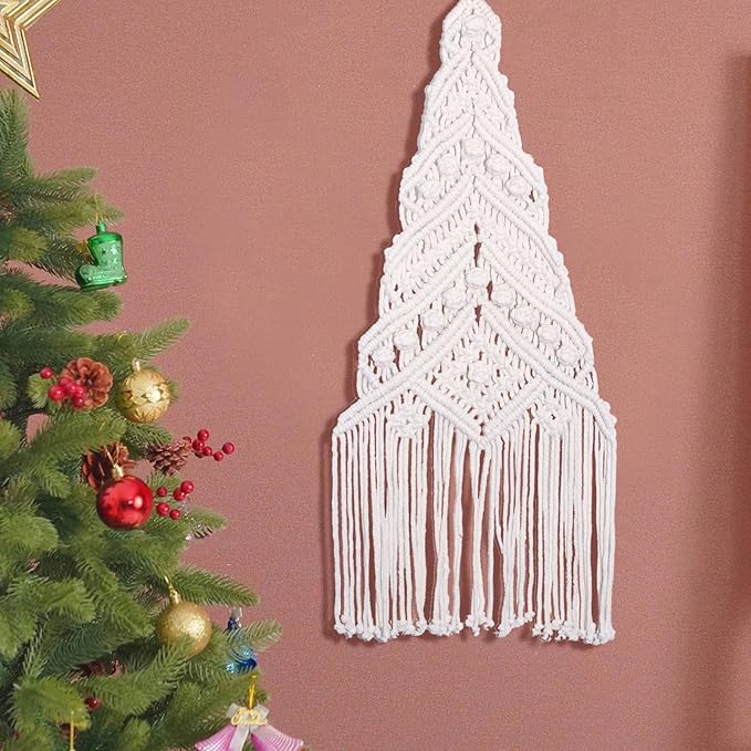 ORIGACH DIY Macrame Christmas Tree Large Wall Hanging kit Handmade Woven Macrame Wall Hanging Kit for Beginners Adults with Step by Step Video Tutorial Instruction Christmas Ornaments, 40x21inch