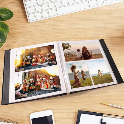 Aenbuslm Photo Album Self Adhesive Pages for 4x6 5x7 8x10 Pictures Scrapbook Magnetic Photo Albums with Sticky Pages Books with A Metallic Pen for Baby Wedding Family 11x10.6 Black 40 Pages