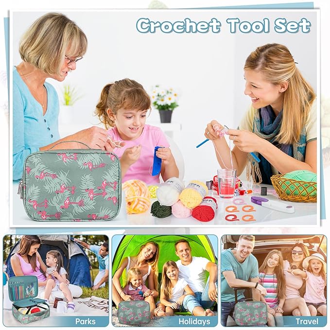 GMAK Crochet Kit for Beginners Adults, 59 PCS Crocheting Sets Include Yarn, Hooks and Tools, Portable Crochet Starter Kit for Making Variety Projects Crocheting Supplies, Blue Flamingo