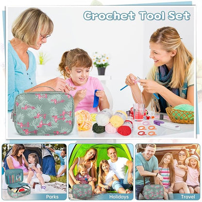 GMAK Crochet Kit for Beginners Adults, 59 PCS Crocheting Sets Include Yarn, Hooks and Tools, Portable Crochet Starter Kit for Making Variety Projects Crocheting Supplies, Blue Flamingo