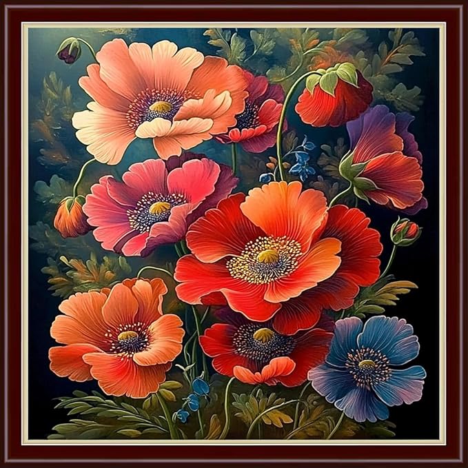 Dimensean Stamped Cross Stitch Kits Full Range of Embroidery Patterns Starter Kits for Beginners Adult DIY Cross Stitches Needlepoint Kits 11CT- Colorful Flowers 18x18 inch