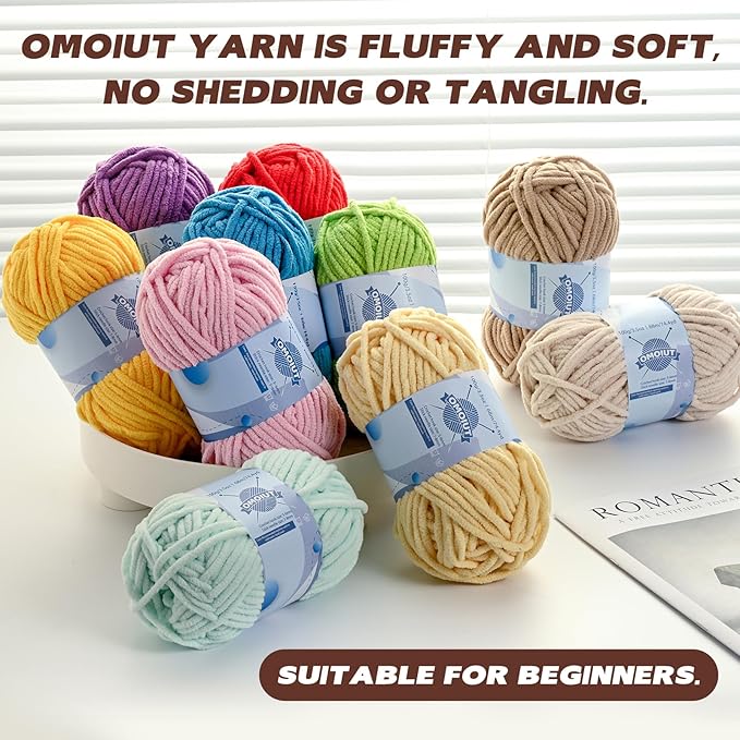 Chunky Chenille Yarn for Crocheting，Baby Yarn for Crocheting Soft Blankets，Bulky Yarns for Crochet Amigurumi，4×100g (4×74.3yds) Fluffy Velvet Yarns for Hand Knitting (4 Blue)