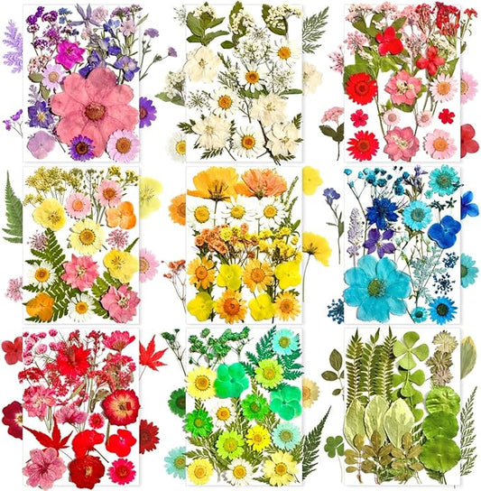 182Pcs Dried Pressed Flowers for Resin Molds, Assorted Real Natural Bulk Dry Floral Leaves for DIY Art Crafts, Epoxy Jewelry, Candle, Soap Making, Nails Decors Gifts