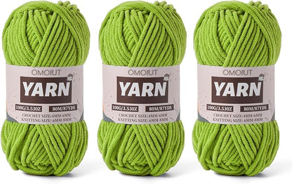 Fluffy Chenille Yarn for Crocheting - Baby Yarn for Crocheting Soft Blanket - 3 Pack of 100g/(87.4yds) Crochet Amigurumi Chunky Yarns - Super Bulky 5 Velvet Yarns (3 Lime Green)