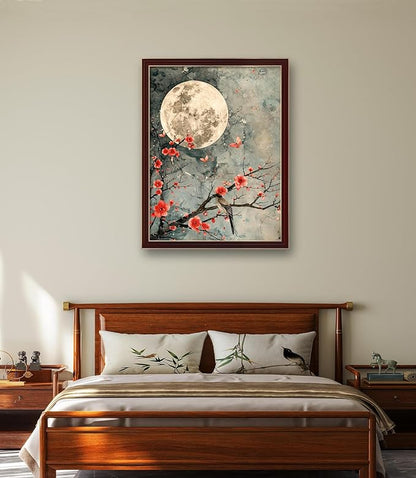 Leczany Cross Stitch Patterns Stamped Kit for Beginners | Embroidery Supplies DIY Craft Kit Needlepoint for Adults Starter | 11CT, 3 Strands | The Moon and Plum Blossoms 15.8x20.9 inches