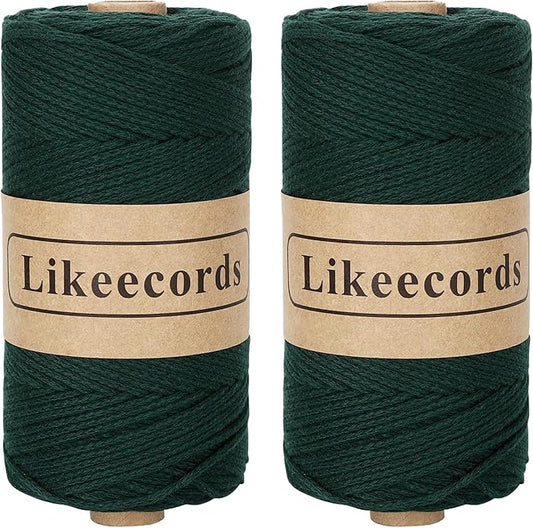 2 Skeins of 100% Cotton Crochet Bag Cord 2mm x 170m Macrame Cord 2mm Crochet Thread Macrame Rope Gift for Knitter (Dark Green)
