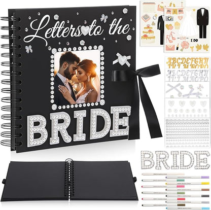 Fullhawl Letters To The Bride Scrapbook 8x8 Inch Bride Memory Book DIY Wedding Photo Album with Stickers and Markers for Wedding Engagement Bridal Shower Gifts Party Supplies, 40 Sheets (Bridal,Black)