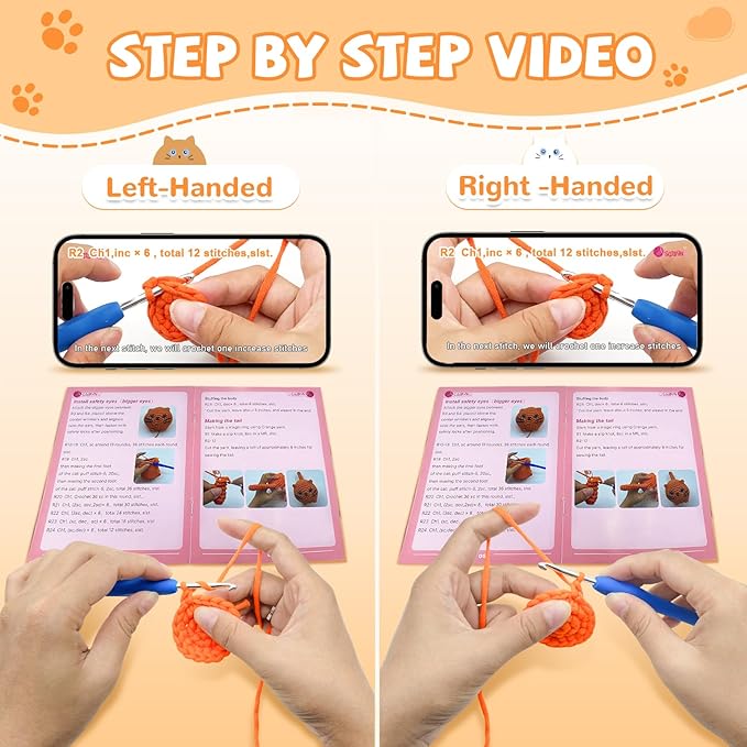 SGIBYN Crochet Kit for Beginners,Crochet Cat Kit with Step-by-Step Video Tutorials - DIY Amigurumi Loaf Cat Family, Easy Animals Craft Kit for Adults & Teens
