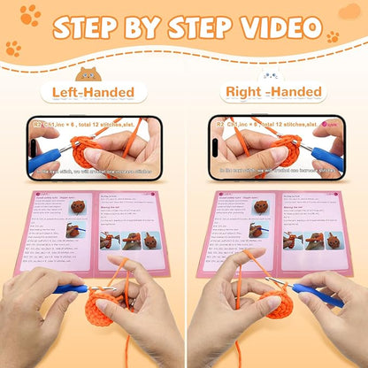 SGIBYN Crochet Kit for Beginners,Crochet Cat Kit with Step-by-Step Video Tutorials - DIY Amigurumi Loaf Cat Family, Easy Animals Craft Kit for Adults & Teens