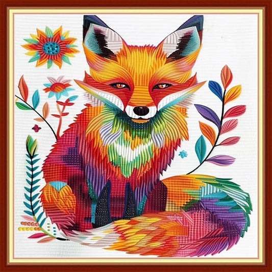 Joyhoor Stamped Cross Stitch Kits for Beginners Needlepoint Kits for Adults Embroidery Kits 11CT Counted Cross Stitch Kits Printed Embroidery Pattern-Colorful Fox 18x18 inchs