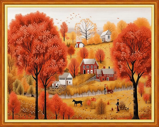 Dooxvey Cross Stitch Kits for Adults Stamped Full Range of Embroidery Starter Kits for Beginners 11CT Printed Cross Stitch Patterns Needlepoint Kits Stamped Crossstitch- Late Autumn 16x20 inch