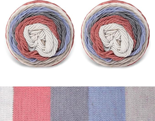 Franel Cotton Acrylic Yarn-45% Cotton 55% Acrylic, 2 Skeins of 100g Each, Soft Pastel & Gray - Purple Gradients, Perfect for Crocheting Knitting Scarves Shawls Blankets Gradient Variegated Yarn
