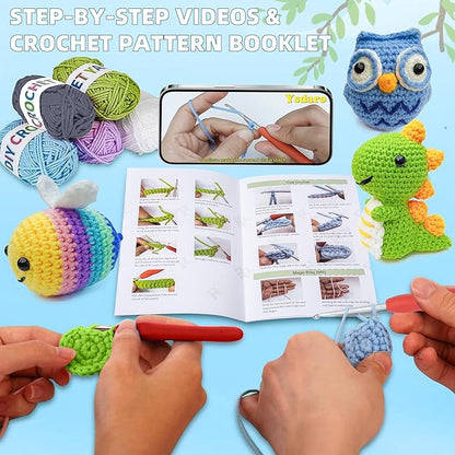 Ysdaro Crochet Kit for Beginners 6PCS, Upgrade Crochet Starter Kits, Knitting Kit, Amigurumi Craft Knitting Crocheting Kits with Step-by-Step Video Tutorials, Beginner Crochet Kit for Adults