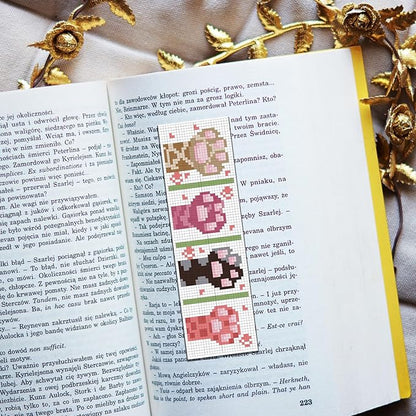 FREEBLOSS 6 Set Embroidery Bookmarks Cute Cat Paws Patterned Cross Stitch Bookmark Kit with Instruction Embroidery Kit for Adults Beginners 8''x2.4''