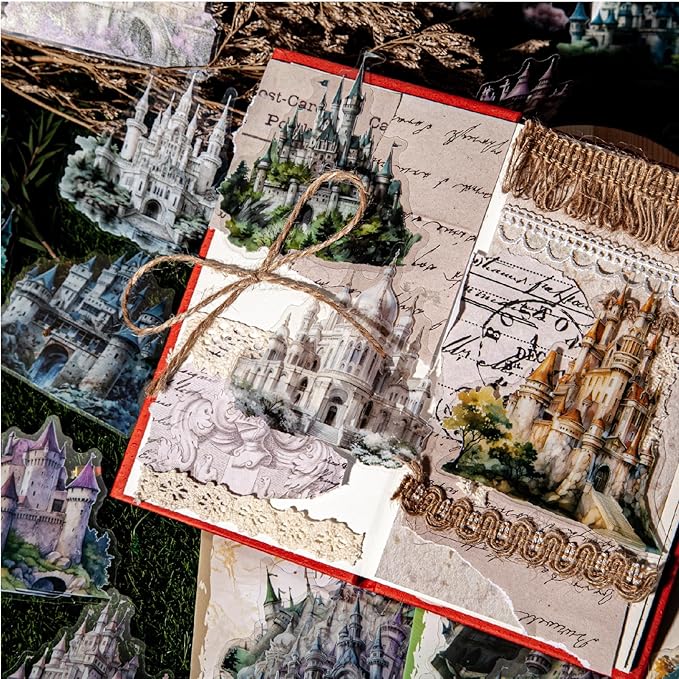 120 Pieces Aesthetic Gothic Magic Castle PET Sticker Set, 6 Pack Fantasy Castle Stickers for Scrapbooking, Journaling, Waterproof DIY Crafts, and Junk Journal Supplies