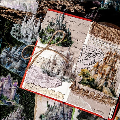 120 Pieces Aesthetic Gothic Magic Castle PET Sticker Set, 6 Pack Fantasy Castle Stickers for Scrapbooking, Journaling, Waterproof DIY Crafts, and Junk Journal Supplies