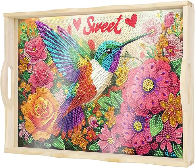 DOTSOPS DIY Diamond Painting Serving Tray with Handle for Adults 5D Diamond Art Kits for Beginners Full Drill Diamond Dots Gem Arts and Crafts Special Shape Living Room 12 x 16 Inches Bird