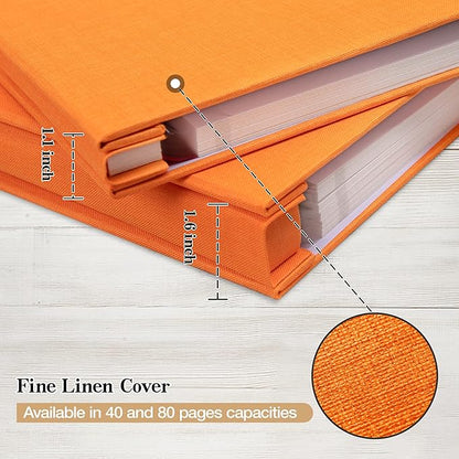 potricher Large Photo Album Self Adhesive 4x6 5x7 8x10 Pictures Linen Cover 80 Blank Pages Magnetic DIY Scrapbook Albums with A Metallic Pen (Orange)