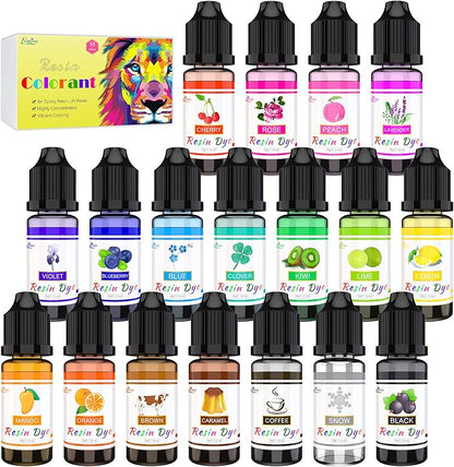 Epoxy Resin Pigment - 18 Colors Epoxy UV Resin Dye Liquid Transparent for UV Glue Coloring, DIY Jewelry Making - Concentrated Epoxy Colorant for Art, Paint, Crafts - 0.35 oz/10ml Each