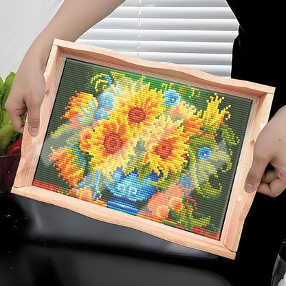 FGbaby DIY 5D Sunflower Diamond Painting Wood Serving Tray with Handles Diamond Art Decorative Serving Trays Wooden Tray for Breakfast in Bed, Patio, BBQ, Coffee Table, Party – Great for Lap & Couch