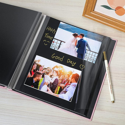 Spbapr Large Photo Album Self Adhesive Linen Cover Magnetic Scrapbook Album DIY Scrap Book 60 Black Sticky Pages for 3x5 4x6 5x7 8x10 Pictures with A Metal Pen