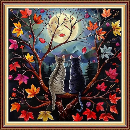 Funart Stamped Cross Stitch Kits for Beginners Full Range of Cross Stitching Preprinted Embroidery Kits for Adults, 11CT Embroidery Pattern Needlepoint Kits-Cats Admiring Moon 18x18 inchs