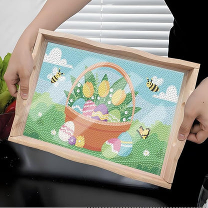 DIY Art Painting Wooden Tray Kit with Handle - Diamond Painted Table Decoration for Breakfast, Bar, Dinner - Beginner Art Set (#35-Easter Eggs)